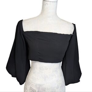 Yaura Crop Top Black Puff Sleeves Zip Back UK 10 US 8